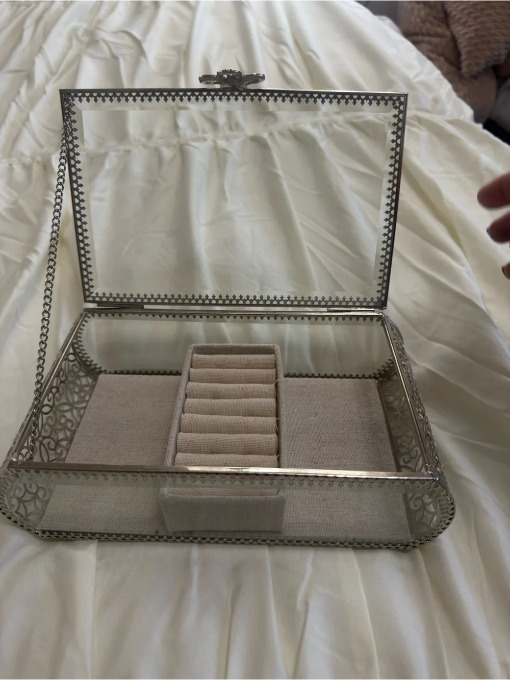 Rachel Ashwell Silver Beveled Glass Jewelry Box with Beige Ring Organizer